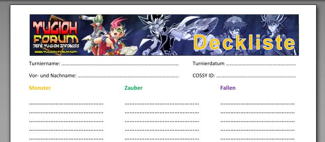 Deckliste fürs Event